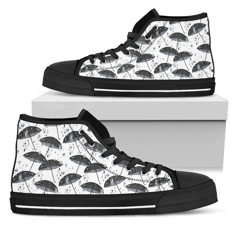 Image of Black And White Umbrella Canvas Shoes,High Quality, High Quality,Handmade Crafted, Boho,All Star,Custom Shoes,Womens High Top,Bright