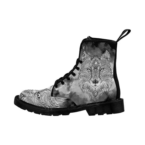 Image of Black And White Wolf Womens Boot Combat Style Boots, ,Comfortable Boots