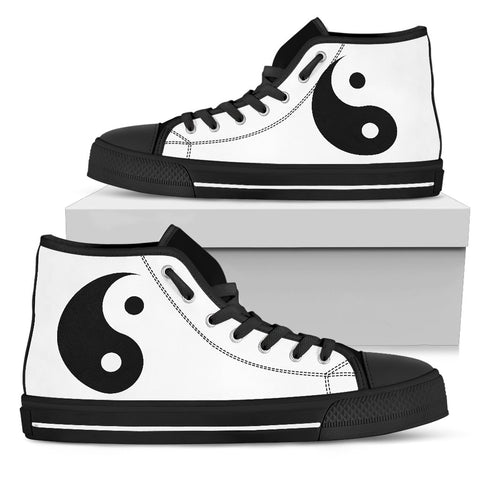 Image of Black And White Ying Yang Canvas Shoes,High Quality,Spiritual,High Tops Sneaker,Hippie,Boho,Streetwear,All Star,Custom Shoes,Womens High Top
