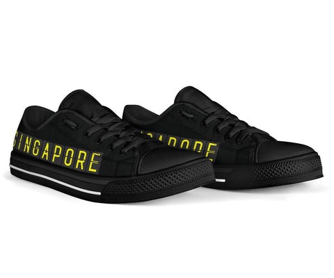 Image of Black and Yellow Singapore Women's Low Top Canvas Shoes, Vibrant Streetwear,