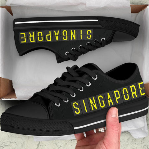 Image of Black and Yellow Singapore Women's Low Top Canvas Shoes, Vibrant Streetwear,