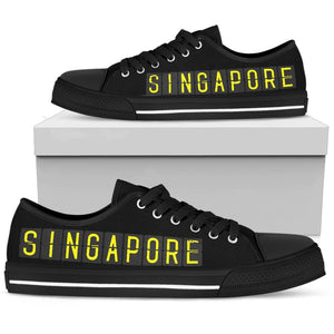 Black and Yellow Singapore Women's Low Top Canvas Shoes, Vibrant Streetwear,