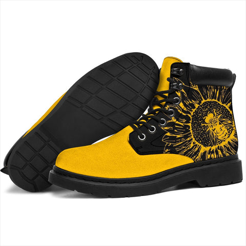 Image of Black And Yellow Sunflower Bee Suede Boots All Season Boots,Vegan ,Casual Wear ,Rain Boots,Leather Boots Women,Women Girl Gift,Handmade Boot