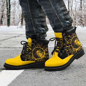 Black And Yellow Sunflower Bee Suede Boots All Season Boots,Vegan ,Casual Wear ,Rain Boots,Leather Boots Women,Women Girl Gift,Handmade Boot