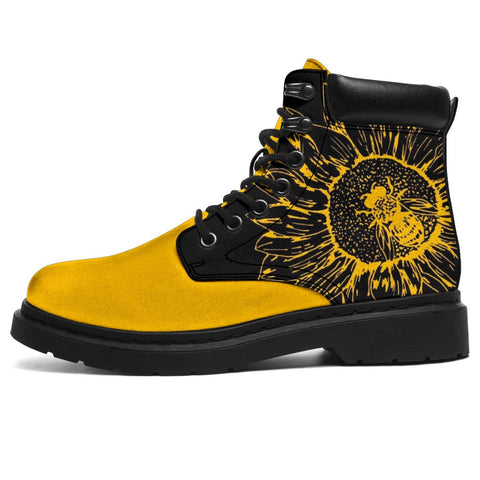 Image of Black And Yellow Sunflower Bee Suede Boots All Season Boots,Vegan ,Casual Wear ,Rain Boots,Leather Boots Women,Women Girl Gift,Handmade Boot