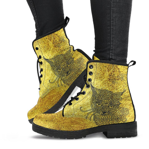 Image of Black Cat Craft Vegan Leather Women's Boots, Hippie Classic Streetwear,