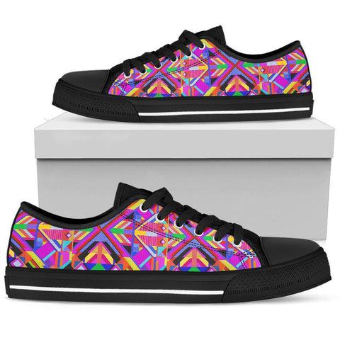 Image of Black Colorful Bohemian Hippie Low Tops, Multi Colored, Boho,Streetwear,All Star,Custom Shoes,Women's Low Top,Bright ,Mandala shoes