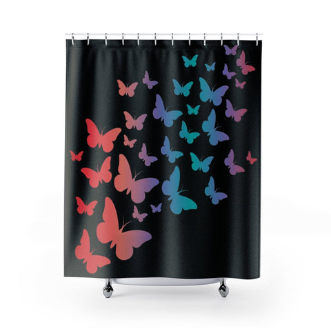 Image of Black Colorful Gradient Butterfly Multicolored Shower Curtains, Water Proof Bath