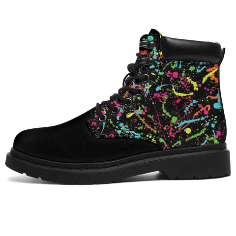 Image of Black Colorful Paint Splatter All Season Boots,Vegan,Rain Boots,Leather Boots Women,Women Girl Gift,Handmade Boots,Streetwear