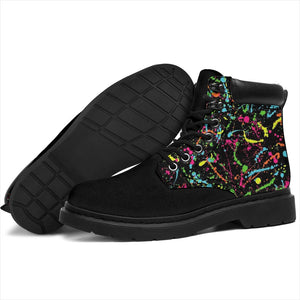 Black Colorful Paint Splatter All Season Boots,Vegan,Rain Boots,Leather Boots Women,Women Girl Gift,Handmade Boots,Streetwear