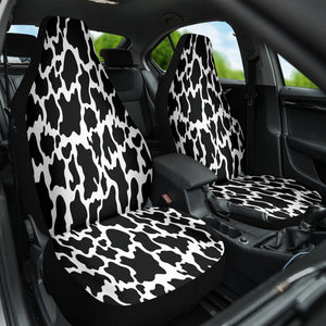 Black Cow Print Front Car Seat Covers, Animal Pattern Seat Protector, Fun Car