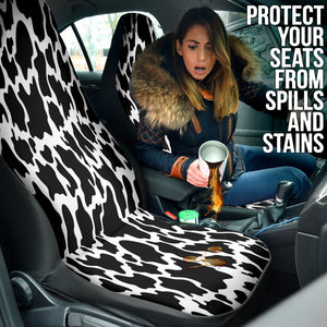 Black Cow Print Front Car Seat Covers, Animal Pattern Seat Protector, Fun Car