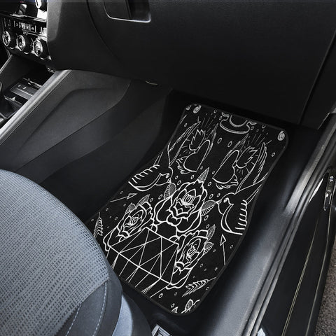 Image of Black Diamond Floral Pattern Car Mats Back/Front, Floor Mats Set, Car