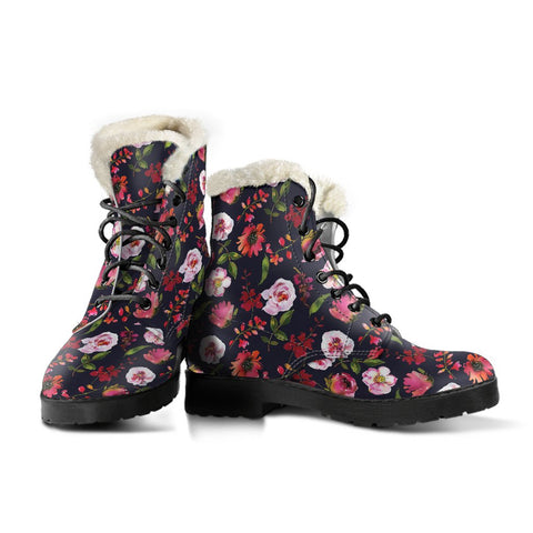 Image of Black Floral Blush Lolita Combat Boots,Hand Crafted,Multi Colored,Comfortable Boots,Decor Womens Boots,Combat Boots,Classic Boot, Ankle Boot
