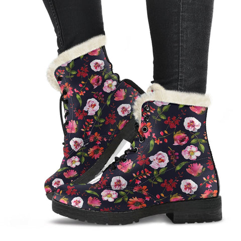Image of Black Floral Blush Lolita Combat Boots,Hand Crafted,Multi Colored,Comfortable Boots,Decor Womens Boots,Combat Boots,Classic Boot, Ankle Boot