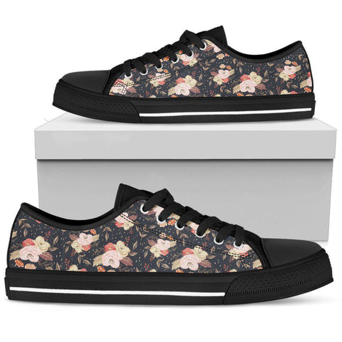 Image of Black Floral High Quality,Handmade Crafted,Spiritual, Low Tops Sneaker, Canvas Shoes,High Quality, Multi Colored,Spiritual, Boho,Streetwear