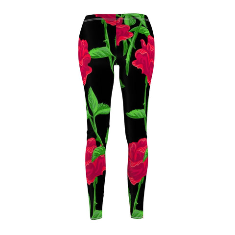 Image of Black Floral Multicolored Women's Cut & Sew Casual Leggings, Yoga Pants,