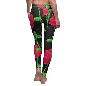 Black Floral Multicolored Women's Cut & Sew Casual Leggings, Yoga Pants,