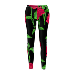 Black Floral Multicolored Women's Cut & Sew Casual Leggings, Yoga Pants,