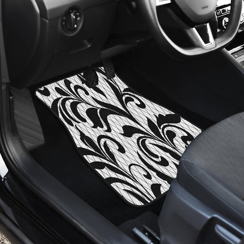 Image of Black Floral Pattern Car Mats Back/Front, Floor Mats Set, Car Accessories
