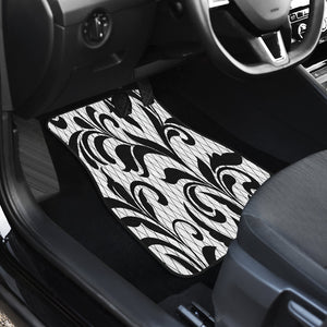 Black Floral Pattern Car Mats Back/Front, Floor Mats Set, Car Accessories