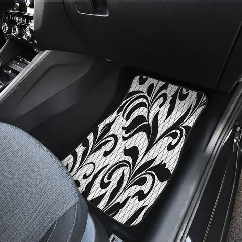 Image of Black Floral Pattern Car Mats Back/Front, Floor Mats Set, Car Accessories