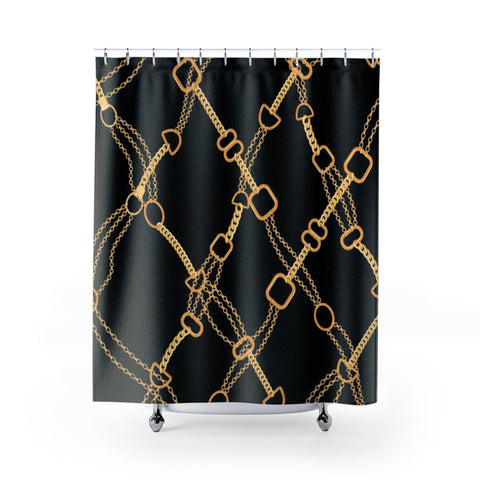 Image of Black & Gold Chain Printed Shower Curtains, Water Proof Bath Decor | Spa |