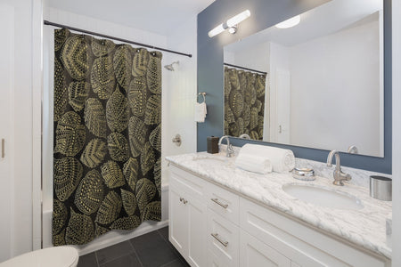 Black & Gold Leaf Shower Curtains, Water Proof Bath Decor | Spa | Bathroom Style