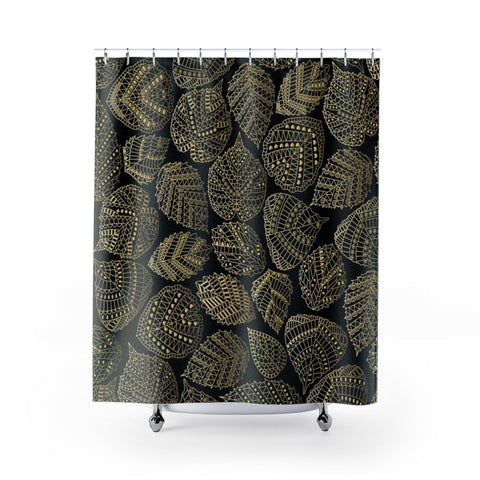 Image of Black & Gold Leaf Shower Curtains, Water Proof Bath Decor | Spa | Bathroom Style
