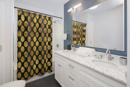 Black & Gold Polka Dot Shower Curtains, Water Proof Bath Decor | Spa | Bathroom