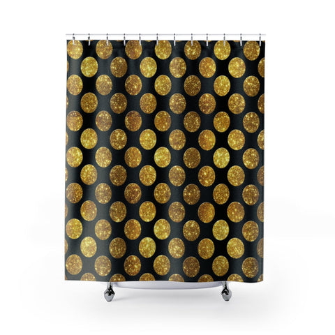 Image of Black & Gold Polka Dot Shower Curtains, Water Proof Bath Decor | Spa | Bathroom