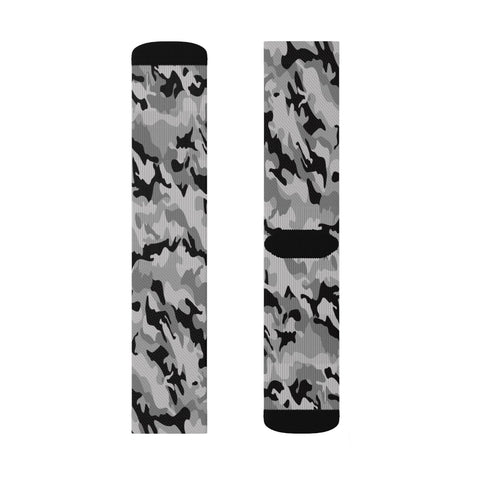 Image of Black & Grey Camouflage Long Sublimation Socks, High Ankle Socks, Warm and Cozy