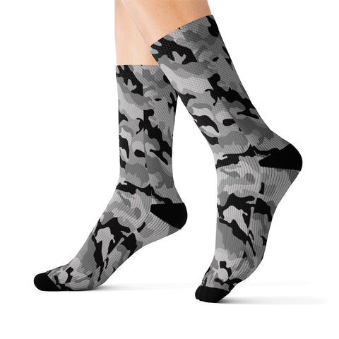 Image of Black & Grey Camouflage Long Sublimation Socks, High Ankle Socks, Warm and Cozy