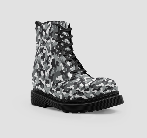 Image of Black Grey Camouflage, Stylish Vegan Wo's Boots , Classic Crafted