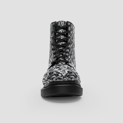 Image of Black Grey Camouflage, Stylish Vegan Wo's Boots , Classic Crafted