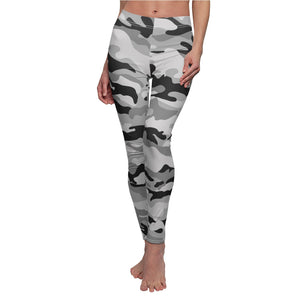 Black Grey Multicolored Camouflage Women's Cut & Sew Casual Leggings, Yoga