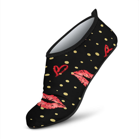 Image of Black Hearts And Lips Water Slip On Shoes,Artist Shoes,Custom Shoes, Casual Shoes, Mens, Athletic Sneakers,Kicks Sports Wear,