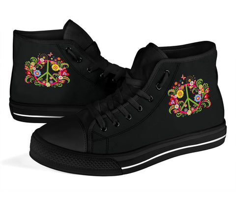 Image of Bohemian Peace Sign High,Top Canvas Shoes, Women's Streetwear, High