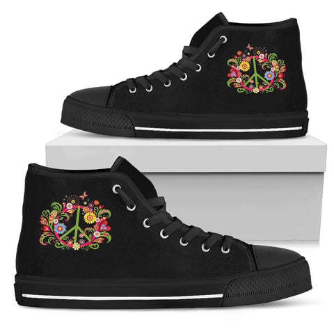 Image of Bohemian Peace Sign High,Top Canvas Shoes, Women's Streetwear, High