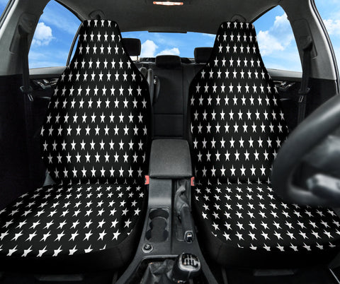 Image of Black Mini Stars Front Car Seat Covers, Galaxy Pattern Seat Protector, Celestial