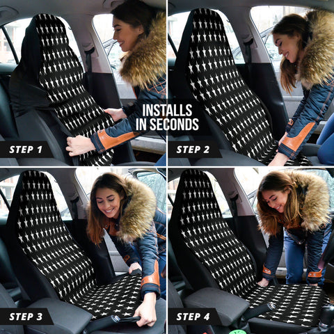 Image of Black Mini Stars Front Car Seat Covers, Galaxy Pattern Seat Protector, Celestial