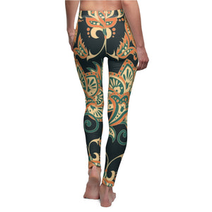 Black Multicolored Floral Mandala Beige Women's Cut & Sew Casual Leggings, Yoga