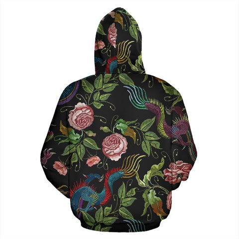 Image of Black Multicolored Rose Dragon Fashion Wear,Fashion Clothes,Handmade Hoodie,Floral,Pullover Hoodie,Hooded Sweatshirt,Hoodie Sweatshirt