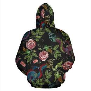 Black Multicolored Rose Dragon Fashion Wear,Fashion Clothes,Handmade Hoodie,Floral,Pullover Hoodie,Hooded Sweatshirt,Hoodie Sweatshirt