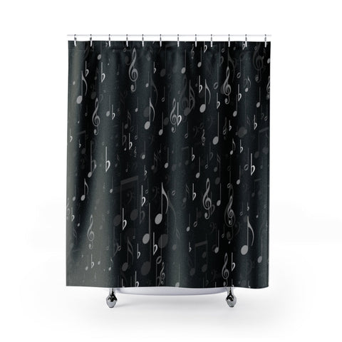 Image of Black Music Notes Shower Curtains, Water Proof Bath Decor | Spa | Bathroom Style