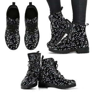 Music Notes Vegan Leather Boots, Women's Ankle Boots, Handcrafted Lace,Up