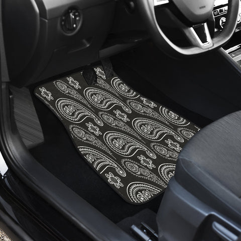 Image of Black Paisley Flower Car Mats Back/Front, Floor Mats Set, Car Accessories