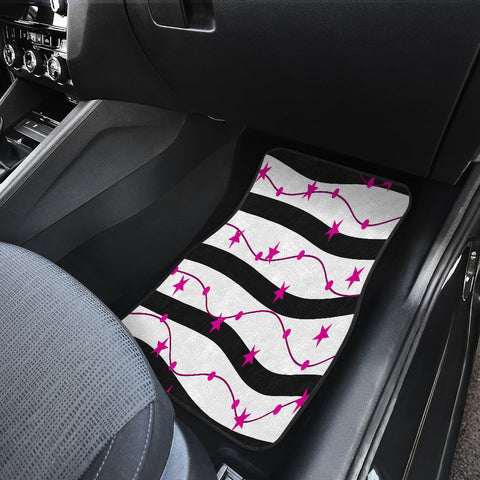 Image of Black Pink Stars Pattern Car Mats Back/Front, Floor Mats Set, Car Accessories