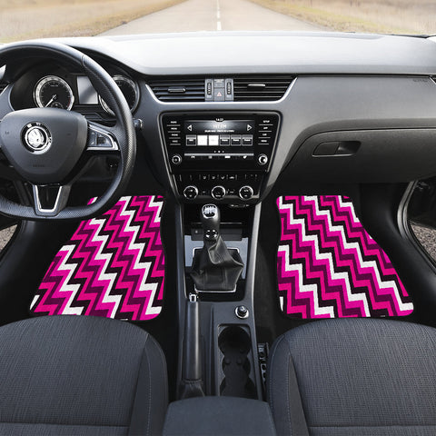Image of Black Pink Zig zag pattern Car Mats Back/Front, Floor Mats Set, Car Accessories