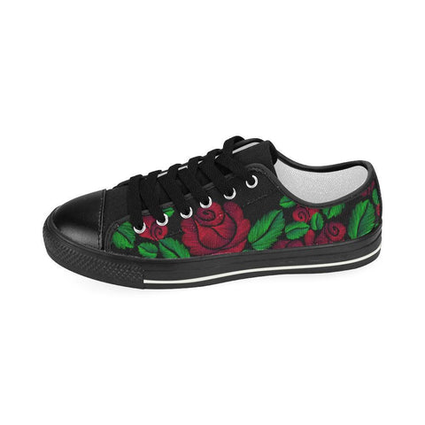 Image of Black Rose Womens Low Top Sneakers, High Quality,Handmade Crafted,Spiritual, Spiritual, Canvas Shoes